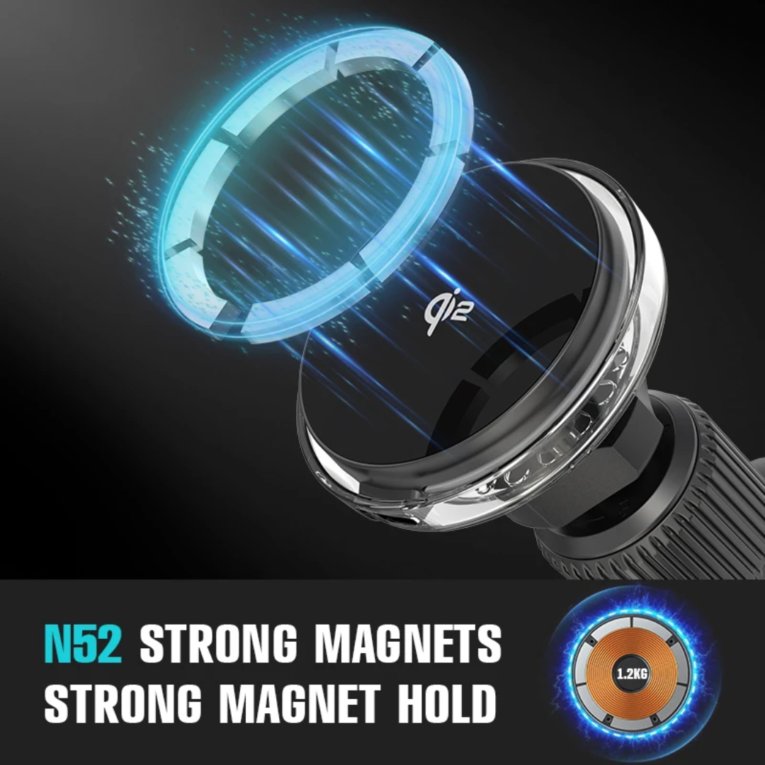 MotixGear™ 15W Qi2 Magnetic Wireless Car Charger with Cooling Fan | Fast Charging | Strong MagSafe Mount | 360° Rotation | Universal Car Phone Holder