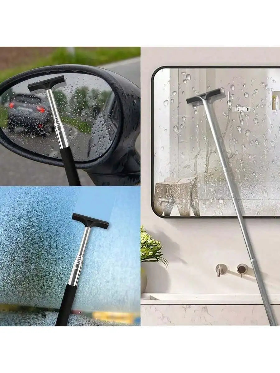 MOTIXGEAR™ Rearview Mirror Wiper – Telescopic Handle, Stainless Steel Auto Glass Cleaning Tool & Anti-Fog Brush